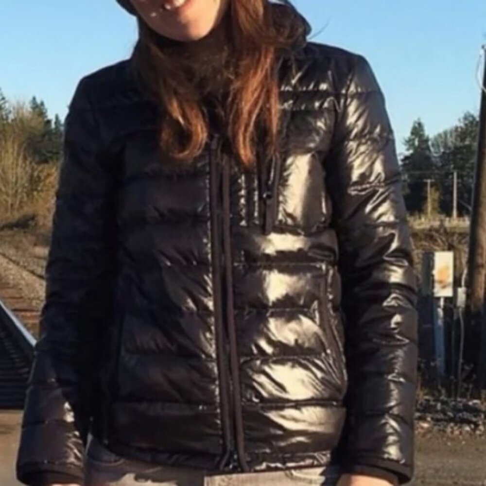 J. Crew Nylon Goose Down Puffer Jacket Black Full Zip Small Outdoor Granola Hike